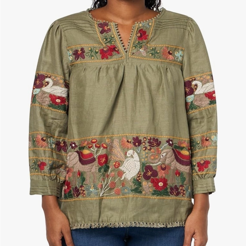 John Mark Olive Embroidered Blouse nwt